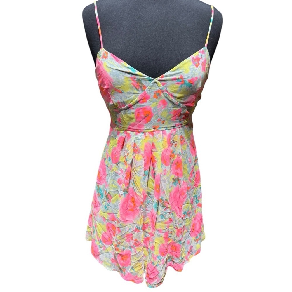 Mono B Watercolor Floral Spaghetti Strap Lined Mini Sundress Size Small